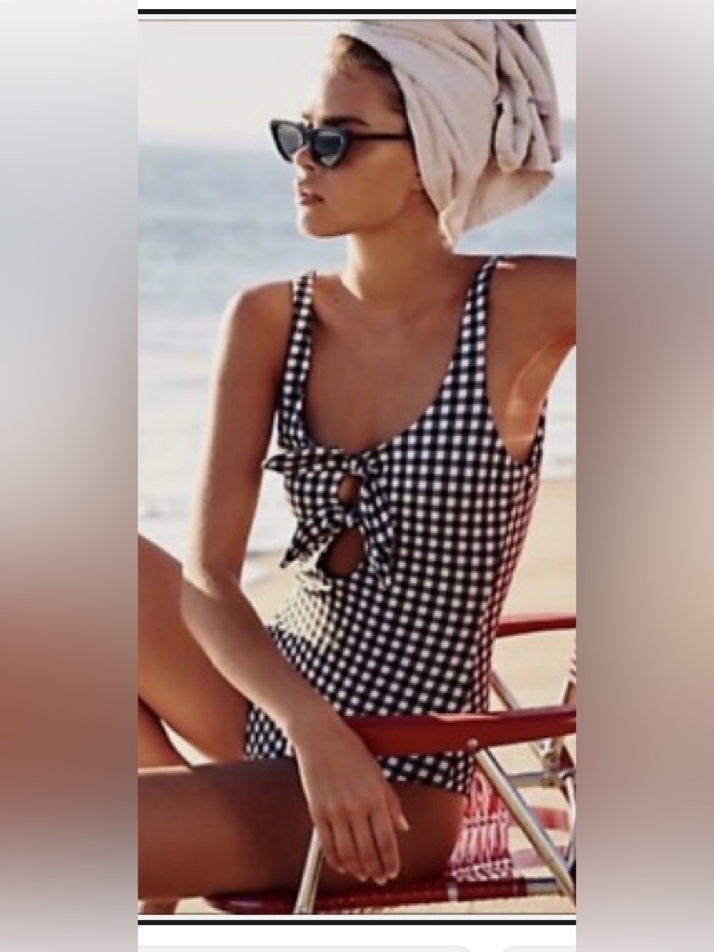 Mara Hoffman Black & White Gingham Tie-Front One-Piece
